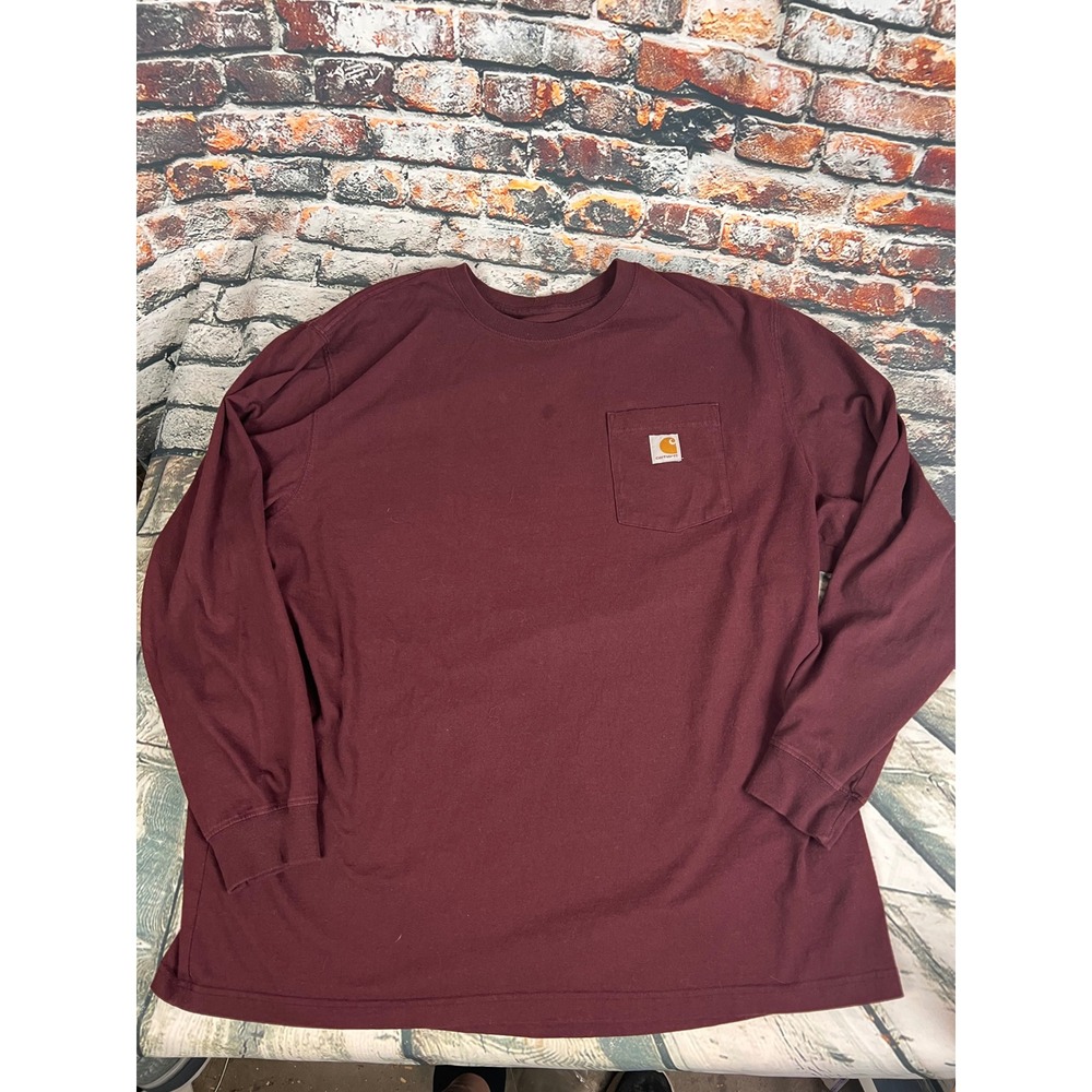Carhartt Mens 2XL Loose Fit Long Sleeve Pocket T-Shirt Burgundy Maroon K126 PRT